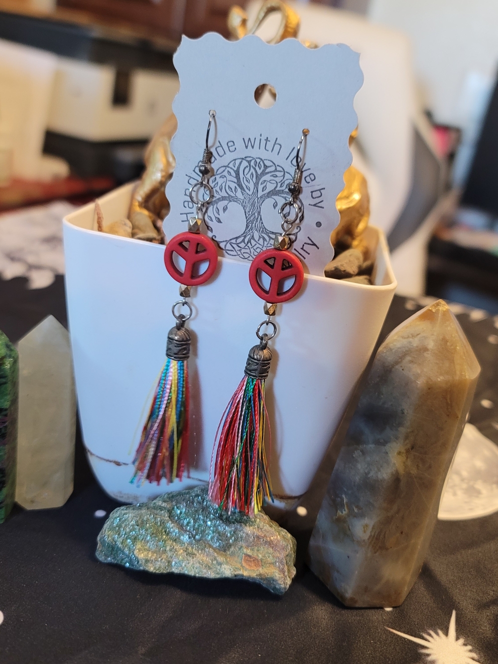 🔥3 For $20 Handmade Red Peace Sign Tassel Earrings